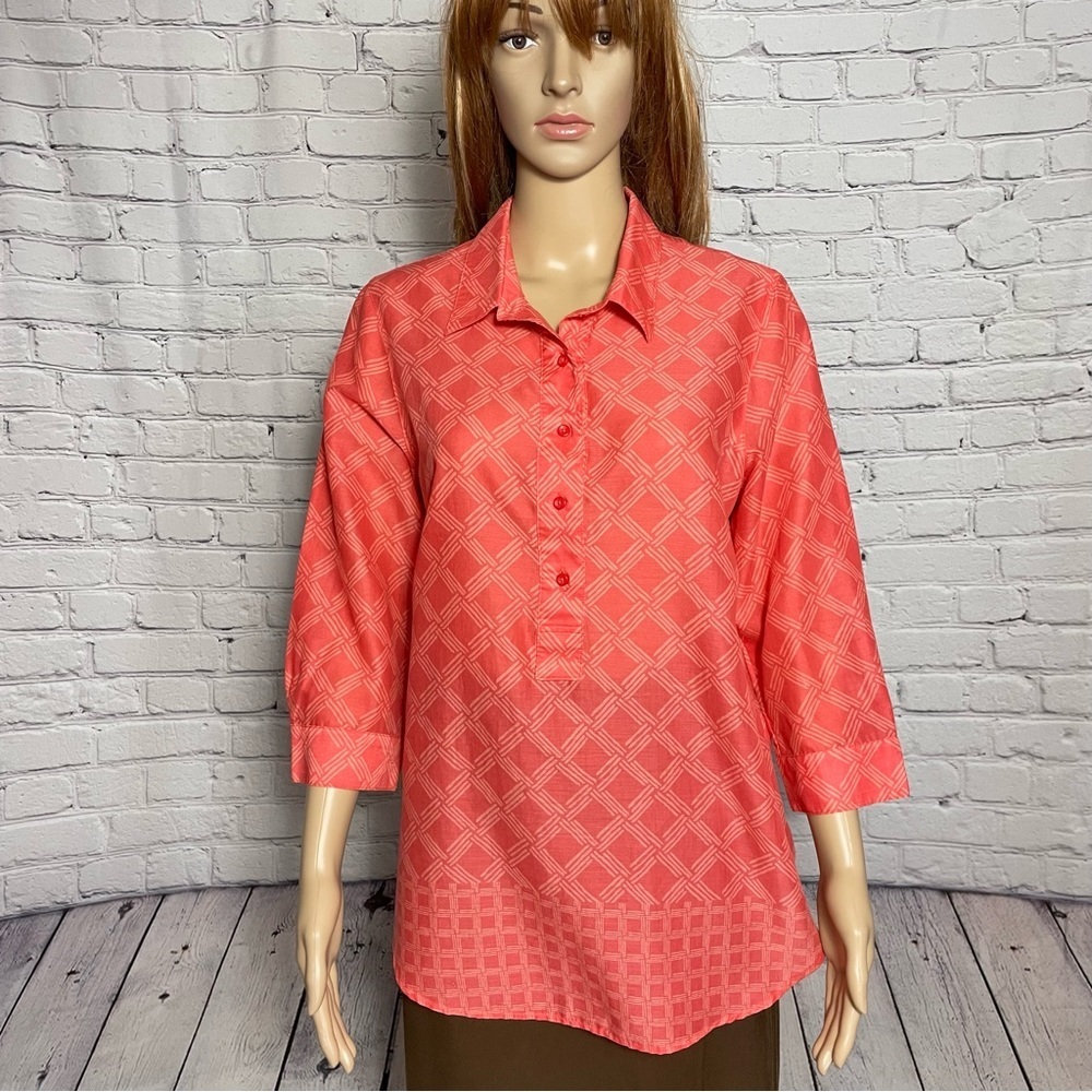 New Coldwater Creek Cotton 3/4 Sleeve No Iron Shirt Size M